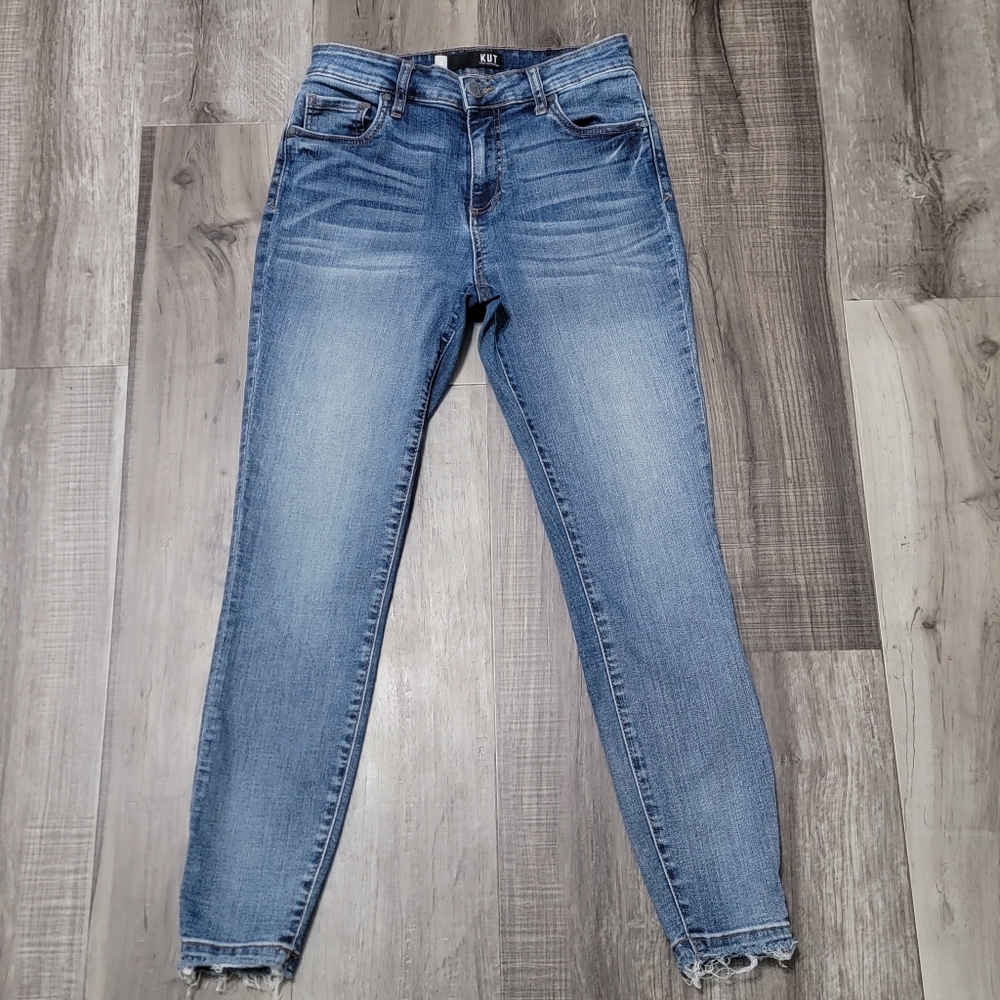 Kut from the Kloth Skinny Ankle High Waisted Raw Hem Jeans